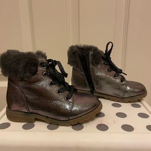 Glitter lace up boots with faux fur trim !!
